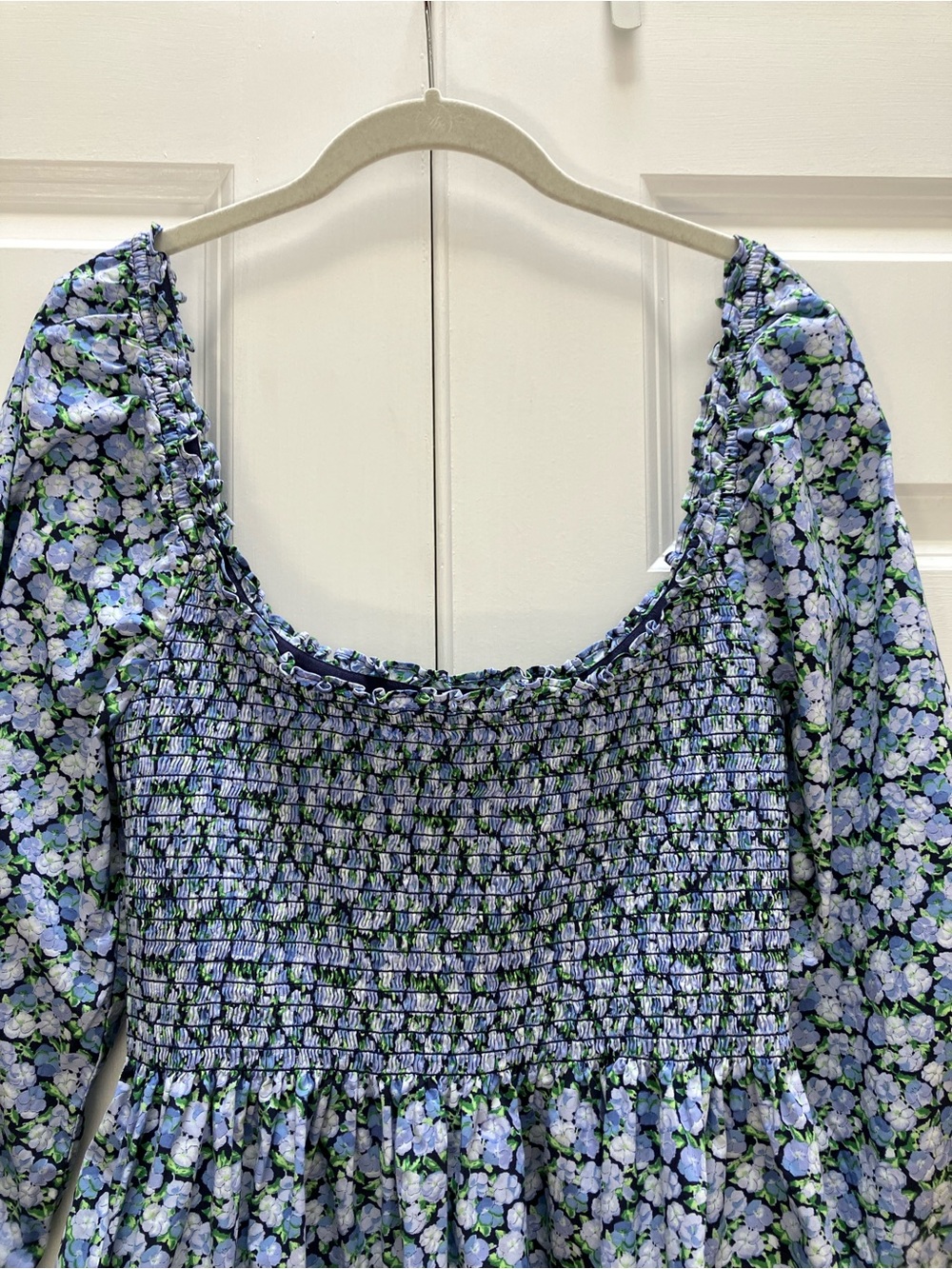 Hill House Home Norah Dress Mini Long Sleeve Floral Blue Pansy Print Large - Picture 5 of 13